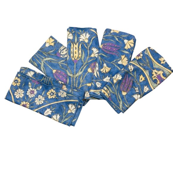 William Morris Style Cotton Napkins Floral Set 5 - Picture 1 of 2